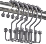 Titanker Shower Curtain Hooks Rings, Rust Resistant Metal Minimalist Simple Double Glide Shower Hooks for Bathroom Shower Rods Curtains, Set of 12 Hooks - Black