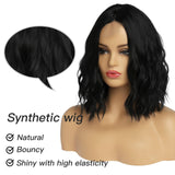 Short Ombre Wavy Wig for Women 14 Inch Shoulder Length Middle Part Curly Wavy Bob Wig Natural Looking Synthetic Heat Resistant Fiber Wig for Daily Party Use