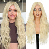 AISI HAIR Black Wig for Women, Long Wavy Lace Hairline Middle Part Synthetic Heat Resistant Wig for Daily Party-26 Inch