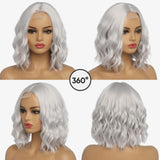 Short Ombre Wavy Wig for Women 14 Inch Shoulder Length Middle Part Curly Wavy Bob Wig Natural Looking Synthetic Heat Resistant Fiber Wig for Daily Party Use