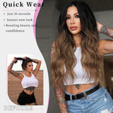AISI HAIR Black Wig for Women, Long Wavy Lace Hairline Middle Part Synthetic Heat Resistant Wig for Daily Party-26 Inch