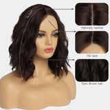 Short Ombre Wavy Wig for Women 14 Inch Shoulder Length Middle Part Curly Wavy Bob Wig Natural Looking Synthetic Heat Resistant Fiber Wig for Daily Party Use