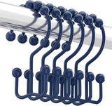 Titanker Shower Curtain Hooks Rings, Rust Resistant Metal Minimalist Simple Double Glide Shower Hooks for Bathroom Shower Rods Curtains, Set of 12 Hooks - Black