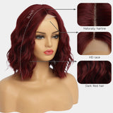 Short Ombre Wavy Wig for Women 14 Inch Shoulder Length Middle Part Curly Wavy Bob Wig Natural Looking Synthetic Heat Resistant Fiber Wig for Daily Party Use