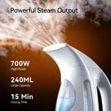 HiLIFE Steamer for Clothes, Portable Handheld Design, 240ml Big Capacity, 700W, Strong Penetrating Steam, Removes Wrinkle, for Home, Office(ONLY FOR 120V)-(Ocean Blue)