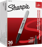 Sharpie Permanent Markers, Fine Tip, Black, 12 Count - Quick Drying, Fade Resistant, For Wood, Plastic, Paper, Metal, And More