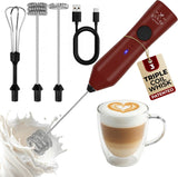 Zulay Kitchen Powerful Milk Frother Wand With Duracell Batteries - Ultra Fast Handheld Drink Mixer - Electric Whisk Foam Maker for Coffee, Lattes, Cappuccino & Matcha - Triple Whisk - Black