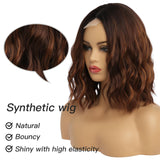 Short Ombre Wavy Wig for Women 14 Inch Shoulder Length Middle Part Curly Wavy Bob Wig Natural Looking Synthetic Heat Resistant Fiber Wig for Daily Party Use