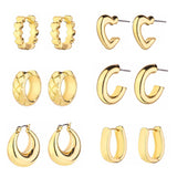 Wgoud 6 Pairs Chunky Gold Hoop Earrings for Women, 14K Gold Plated Hoop Earrings Hypoallergenic, Thick Lightweight Twisted Huggie Hoops Earring Set for Women’s Jewelry GIfts