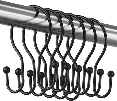 Titanker Shower Curtain Hooks Rings, Rust Resistant Metal Minimalist Simple Double Glide Shower Hooks for Bathroom Shower Rods Curtains, Set of 12 Hooks - Black