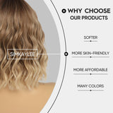 Short Ombre Wavy Wig for Women 14 Inch Shoulder Length Middle Part Curly Wavy Bob Wig Natural Looking Synthetic Heat Resistant Fiber Wig for Daily Party Use