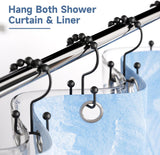 Titanker Shower Curtain Hooks Rings, Rust Resistant Metal Minimalist Simple Double Glide Shower Hooks for Bathroom Shower Rods Curtains, Set of 12 Hooks - Black
