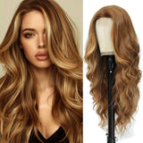 Long Ombre Blonde Wigs for Women 26 inch Long Wavy Middle Part Wig Ombre Blonde Wigs Upgraded Protein Fiber Hair Replacement Wig Cosplay Costume Halloween Wig(26'' Brown Ombre Blonde)
