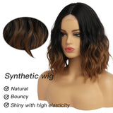 Short Ombre Wavy Wig for Women 14 Inch Shoulder Length Middle Part Curly Wavy Bob Wig Natural Looking Synthetic Heat Resistant Fiber Wig for Daily Party Use