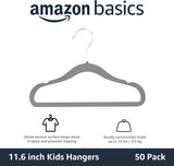 Amazon Basics Kids Space Saving Velvet Non-Slip Clothes Hangers with Shoulder Notches for Infant and Toddler, 11.6", Beige, 50-Pack