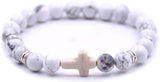 4PCS Cross Beads Bracelet for Men Women 8Mm Healing Lava Stone Stretch Bracelets,7.5" …