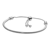 Jewelry Moments Slider Snake Chain Charm Cubic Zirconia Bracelet in Sterling Silver