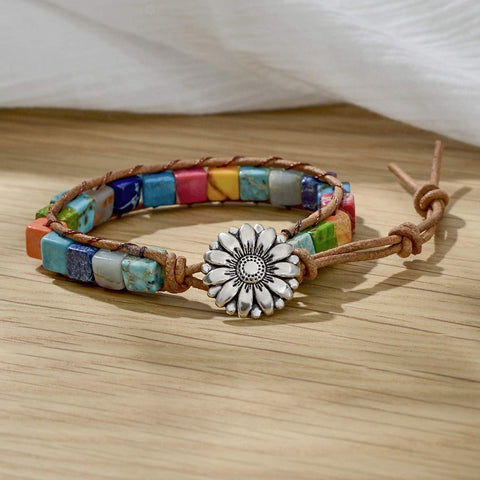 Unisex 7 Chakra Healing Bracelet Real Stones Leather 