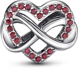 Family Infinity Red Heart Charm - Compatible Moments Bracelets - Jewelry for Women - Made with Sterling Silver & Cubic Zirconia