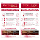 L'Oreal Paris Excellence Crème Permanent Hair Dye, Triple Care Hair Color with Hyaluronic Acid for 100% Gray Coverage, 4 Dark Brown, 1 Kit (Packaging May Vary)