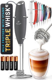Zulay Kitchen Powerful Milk Frother Wand With Duracell Batteries - Ultra Fast Handheld Drink Mixer - Electric Whisk Foam Maker for Coffee, Lattes, Cappuccino & Matcha - Triple Whisk - Black