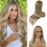 Human Hair Balayage Wig Human Hair 180% Density Highlight Blonde Real Wigs for Women Pre Plucked Undetectable 13x4 HD Lace Frontal Ombre Highlight Ash Blonde Wig with Brown Roots 22 Inch