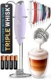 Zulay Kitchen Powerful Milk Frother Wand With Duracell Batteries - Ultra Fast Handheld Drink Mixer - Electric Whisk Foam Maker for Coffee, Lattes, Cappuccino & Matcha - Triple Whisk - Black