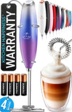 Zulay Kitchen Powerful Milk Frother Wand With Duracell Batteries - Ultra Fast Handheld Drink Mixer - Electric Whisk Foam Maker for Coffee, Lattes, Cappuccino & Matcha - Triple Whisk - Black