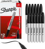 Sharpie Permanent Markers, Fine Tip, Black, 12 Count - Quick Drying, Fade Resistant, For Wood, Plastic, Paper, Metal, And More