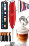 Zulay Kitchen Powerful Milk Frother Wand With Duracell Batteries - Ultra Fast Handheld Drink Mixer - Electric Whisk Foam Maker for Coffee, Lattes, Cappuccino & Matcha - Triple Whisk - Black