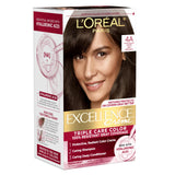 L'Oreal Paris Excellence Crème Permanent Hair Dye, Triple Care Hair Color with Hyaluronic Acid for 100% Gray Coverage, 4 Dark Brown, 1 Kit (Packaging May Vary)
