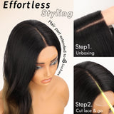 AISI HAIR Black Wig for Women, Long Wavy Lace Hairline Middle Part Synthetic Heat Resistant Wig for Daily Party-26 Inch