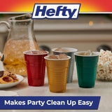 Hefty Party On Disposable Plastic Cups, Assorted, 16 Ounce, 100 Count