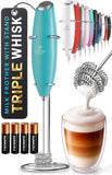 Zulay Kitchen Powerful Milk Frother Wand With Duracell Batteries - Ultra Fast Handheld Drink Mixer - Electric Whisk Foam Maker for Coffee, Lattes, Cappuccino & Matcha - Triple Whisk - Black