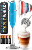 Zulay Kitchen Powerful Milk Frother Wand With Duracell Batteries - Ultra Fast Handheld Drink Mixer - Electric Whisk Foam Maker for Coffee, Lattes, Cappuccino & Matcha - Triple Whisk - Black