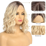 Short Ombre Wavy Wig for Women 14 Inch Shoulder Length Middle Part Curly Wavy Bob Wig Natural Looking Synthetic Heat Resistant Fiber Wig for Daily Party Use