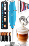 Zulay Kitchen Powerful Milk Frother Wand With Duracell Batteries - Ultra Fast Handheld Drink Mixer - Electric Whisk Foam Maker for Coffee, Lattes, Cappuccino & Matcha - Triple Whisk - Black