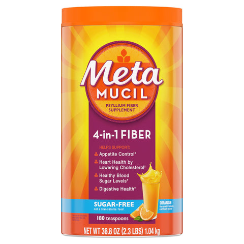 Metamucil Suplemento de fibra sin azúcar, 180 porciones, polvo de cáscara de psyllium 4 en 1, sin azúcar suave y naranja, 36.8 onzas, 2.3 libras (paquete de 1)