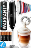 Zulay Kitchen Powerful Milk Frother Wand With Duracell Batteries - Ultra Fast Handheld Drink Mixer - Electric Whisk Foam Maker for Coffee, Lattes, Cappuccino & Matcha - Triple Whisk - Black