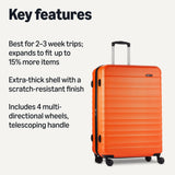 Amazon Basics 3-Piece Hardshell Suitcases Set (21", 26", 30"), Expandable For Up to 25% More Space, With Scratch-Resistant Finish, Four Multi-Directional Wheels, Rose Gold