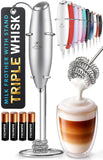 Zulay Kitchen Powerful Milk Frother Wand With Duracell Batteries - Ultra Fast Handheld Drink Mixer - Electric Whisk Foam Maker for Coffee, Lattes, Cappuccino & Matcha - Triple Whisk - Black