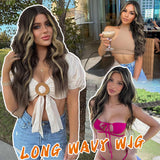 AISI HAIR Black Wig for Women, Long Wavy Lace Hairline Middle Part Synthetic Heat Resistant Wig for Daily Party-26 Inch
