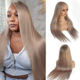 Human Hair Balayage Wig Human Hair 180% Density Highlight Blonde Real Wigs for Women Pre Plucked Undetectable 13x4 HD Lace Frontal Ombre Highlight Ash Blonde Wig with Brown Roots 22 Inch