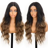 AISI HAIR Black Wig for Women, Long Wavy Lace Hairline Middle Part Synthetic Heat Resistant Wig for Daily Party-26 Inch