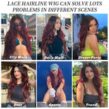 AISI HAIR Black Wig for Women, Long Wavy Lace Hairline Middle Part Synthetic Heat Resistant Wig for Daily Party-26 Inch