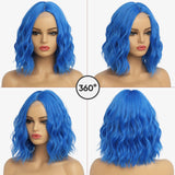 Short Ombre Wavy Wig for Women 14 Inch Shoulder Length Middle Part Curly Wavy Bob Wig Natural Looking Synthetic Heat Resistant Fiber Wig for Daily Party Use