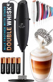 Zulay Kitchen Powerful Milk Frother Wand With Duracell Batteries - Ultra Fast Handheld Drink Mixer - Electric Whisk Foam Maker for Coffee, Lattes, Cappuccino & Matcha - Triple Whisk - Black