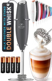 Zulay Kitchen Powerful Milk Frother Wand With Duracell Batteries - Ultra Fast Handheld Drink Mixer - Electric Whisk Foam Maker for Coffee, Lattes, Cappuccino & Matcha - Triple Whisk - Black