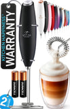 Zulay Kitchen Powerful Milk Frother Wand With Duracell Batteries - Ultra Fast Handheld Drink Mixer - Electric Whisk Foam Maker for Coffee, Lattes, Cappuccino & Matcha - Triple Whisk - Black