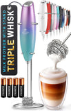 Zulay Kitchen Powerful Milk Frother Wand With Duracell Batteries - Ultra Fast Handheld Drink Mixer - Electric Whisk Foam Maker for Coffee, Lattes, Cappuccino & Matcha - Triple Whisk - Black